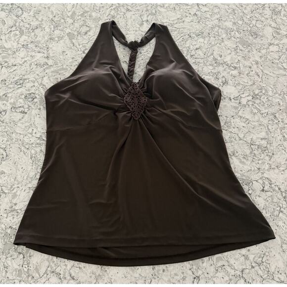 Forest Fairy Core Brown Knit Crochet Halter Crop Top Stretch Earthy Plus Size 20 - Picture 2 of 8